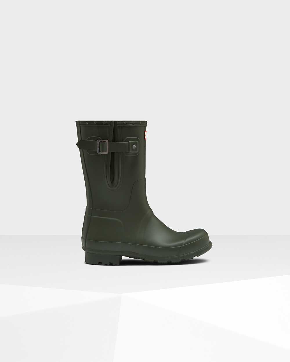 Hunter Original Short Side Adjustable Men's Rain Boots NZ-91086O Dark Olive